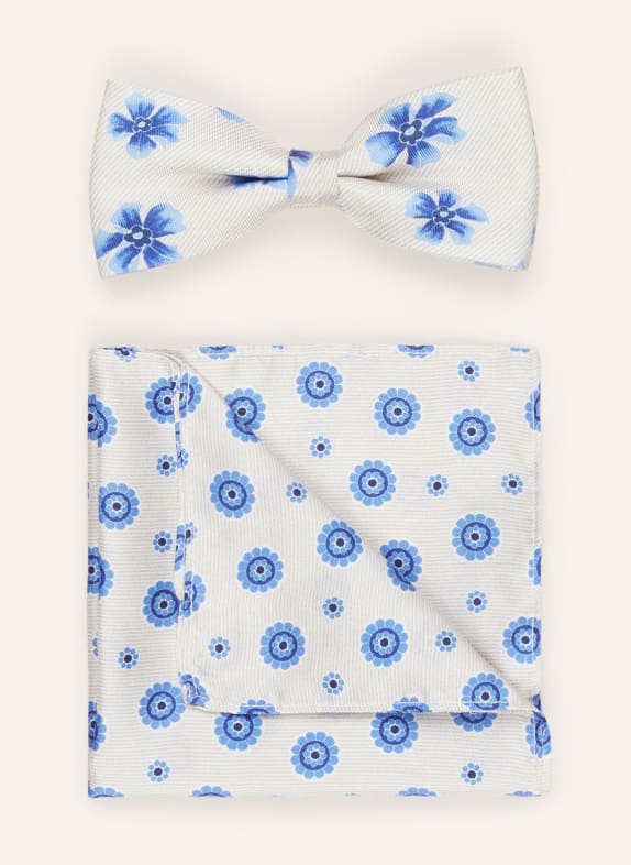 MONTI Set: Bow tie and pocket square CREAM/ BLUE