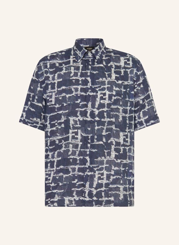 FENDI Short sleeve shirt comfort fit in linen DARK BLUE/ WHITE