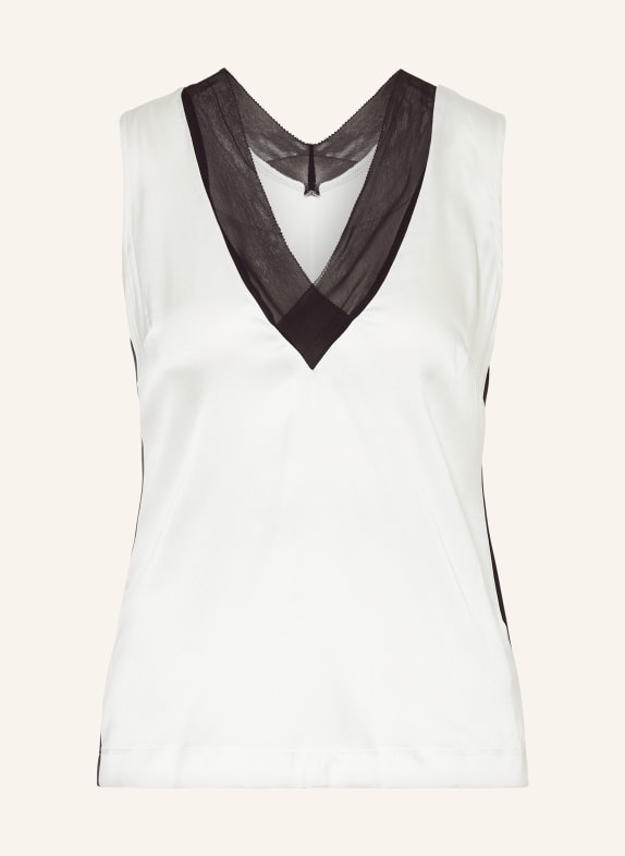 REISS Blouse top PIPPA in mixed materials made of silk WHITE/ DARK BLUE