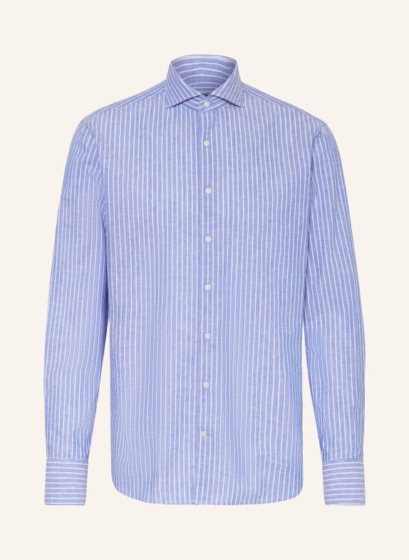 STROKESMAN'S Shirt regular fit with linen BLUE/ WHITE