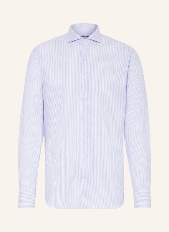 STROKESMAN'S Shirt regular fit with linen LIGHT BLUE/ WHITE