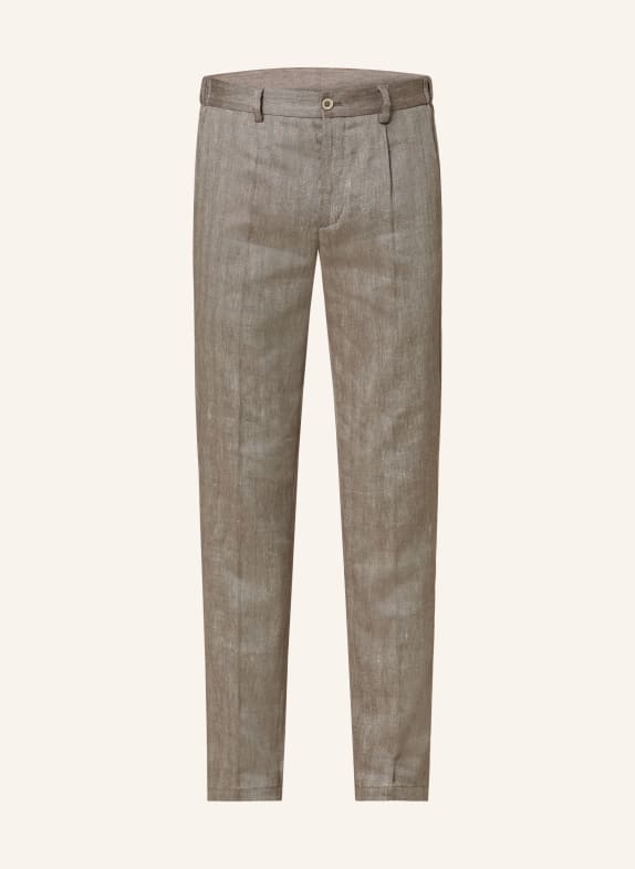 PAUL Slim fit trousers with linen BROWN