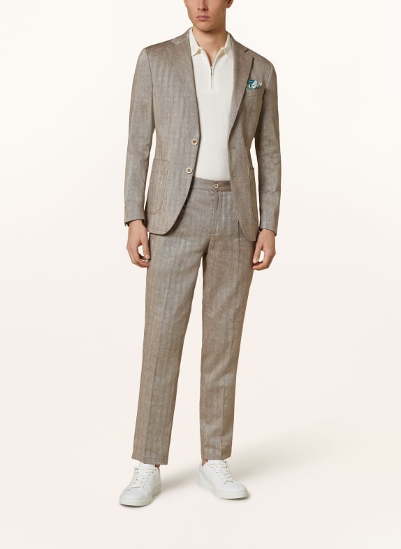 PAUL Spodnie garniturowe slim fit z lnem BRĄZOWY