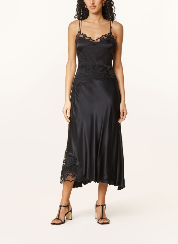 ULLA JOHNSON Satin dress LUCIENNE with lace BLACK