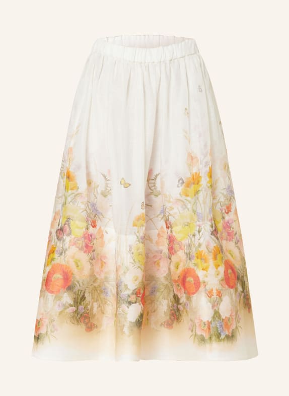ZIMMERMANN Skirt TRANQUILITY with linen and silk CREAM/ ORANGE/ YELLOW