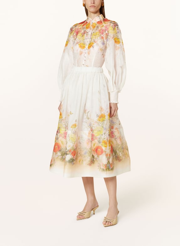 ZIMMERMANN Skirt TRANQUILITY with linen and silk CREAM/ ORANGE/ YELLOW