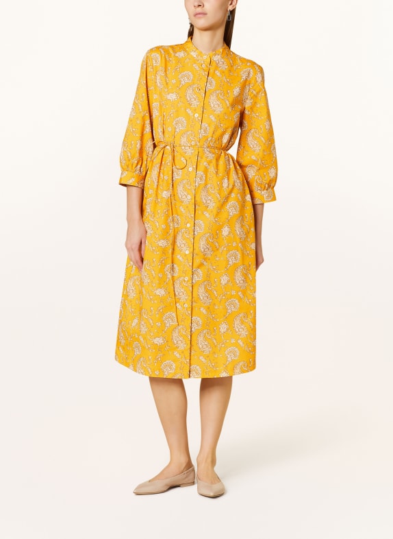 MAERZ MUENCHEN Shirt dress with 3/4 sleeves YELLOW/ WHITE/ BROWN