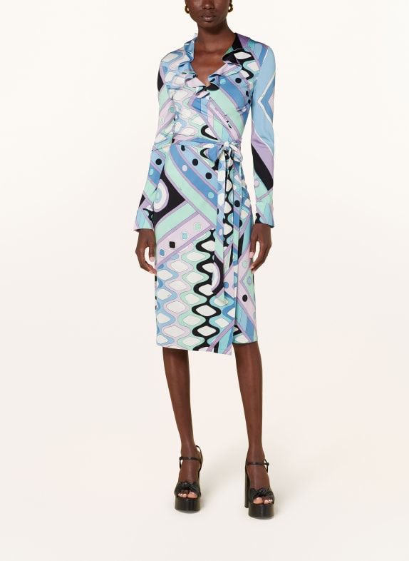 PUCCI Wrap dress in jersey with frills BLUE/ WHITE/ PURPLE