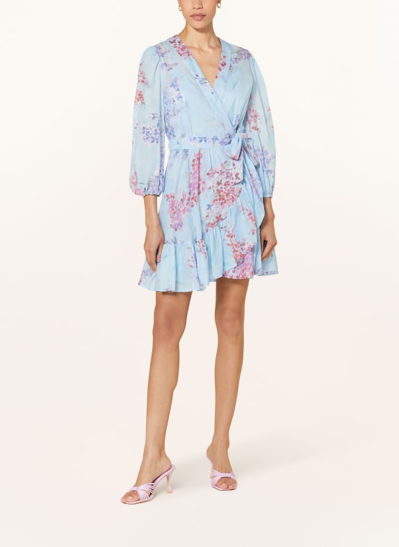 RIANI Wrap dress with 3/4 sleeves LIGHT BLUE/ PINK