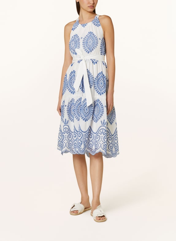 MORE & MORE Dress with broderie anglaise WHITE/ BLUE