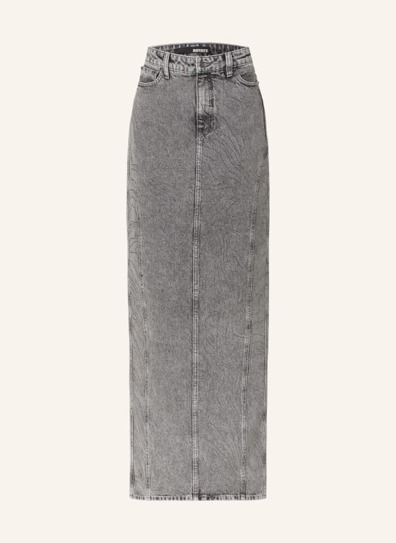 ROTATE Džínová sukně RHINESTONE s ozdobnými kamínky ŠEDÁ