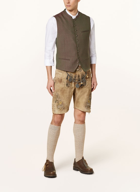 Hammerschmid Vestă tradițională ROBERT Slim Fit OLIV / GRI ÎNCHIS / ROȘU