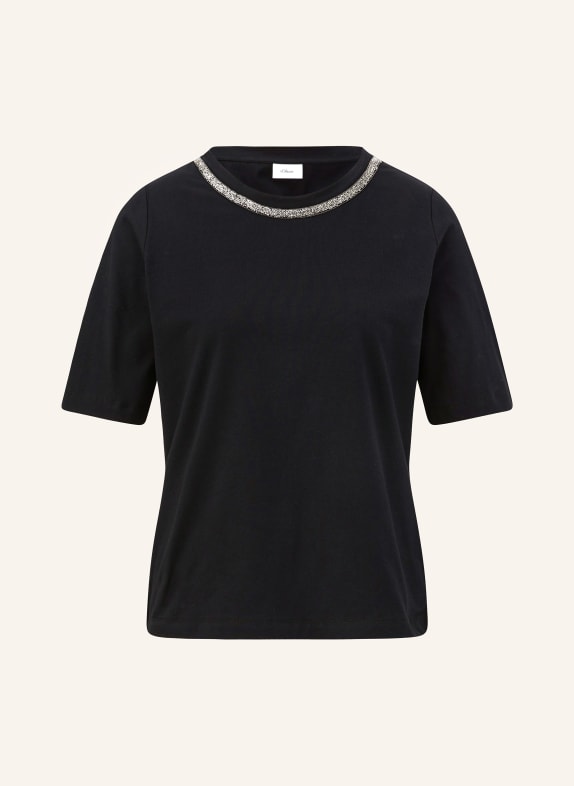 s.Oliver BLACK LABEL T-shirt z obszyciem ozdobnymi kamykami CZARNY