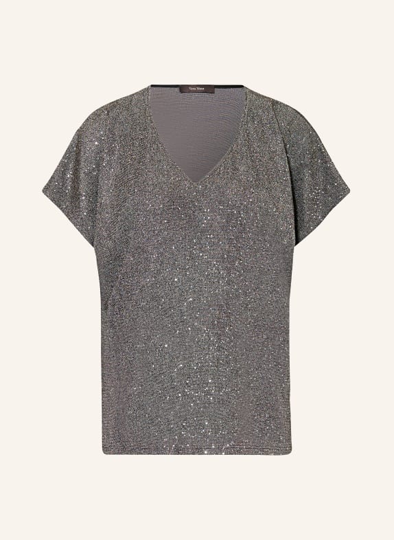 Vera Mont T-shirt with glitter thread and sequins BLACK/ WHITE GOLD