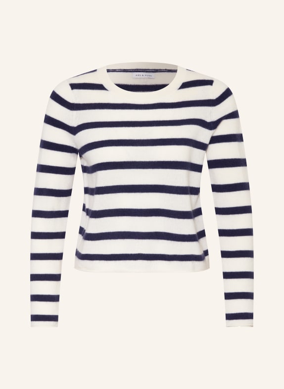 MRS & HUGS Cashmere-Pullover WEISS/ BLAU