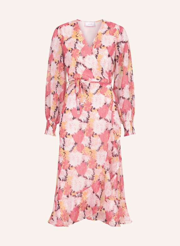 NEO NOIR Wrap dress EVA with frills and 3/4 sleeves PINK/ DARK YELLOW/ WHITE