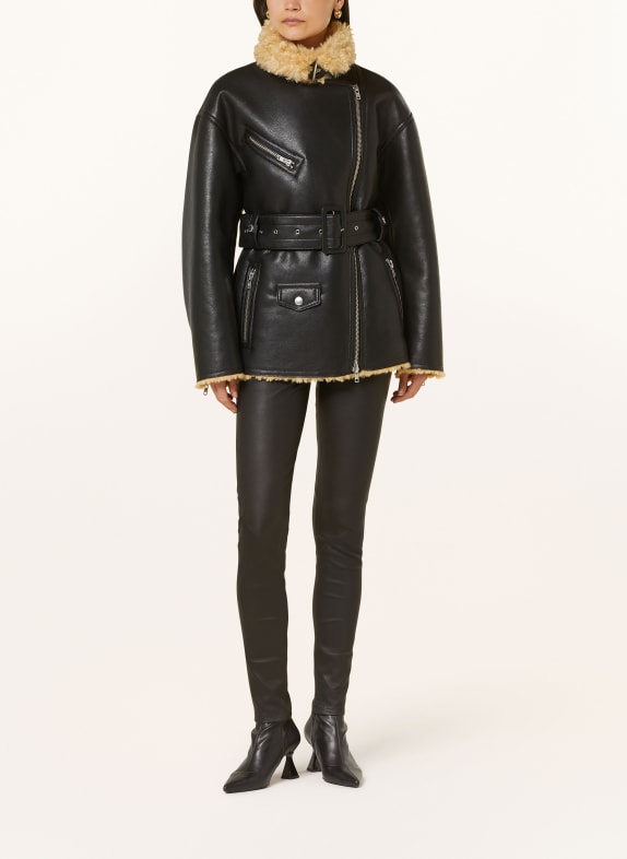 STAND STUDIO Kurtka WILMA z imitacji skóry ze sztucznym futrem CZARNY