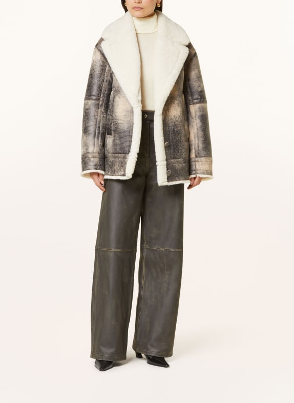 STAND STUDIO Jacke LOUISA in Lederoptik mit Kunstfell GRAU/ BEIGE