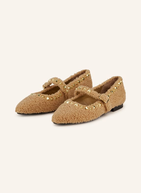 ash Ballerinas BEATNIK mit Teddyfell und Nieten BEIGE