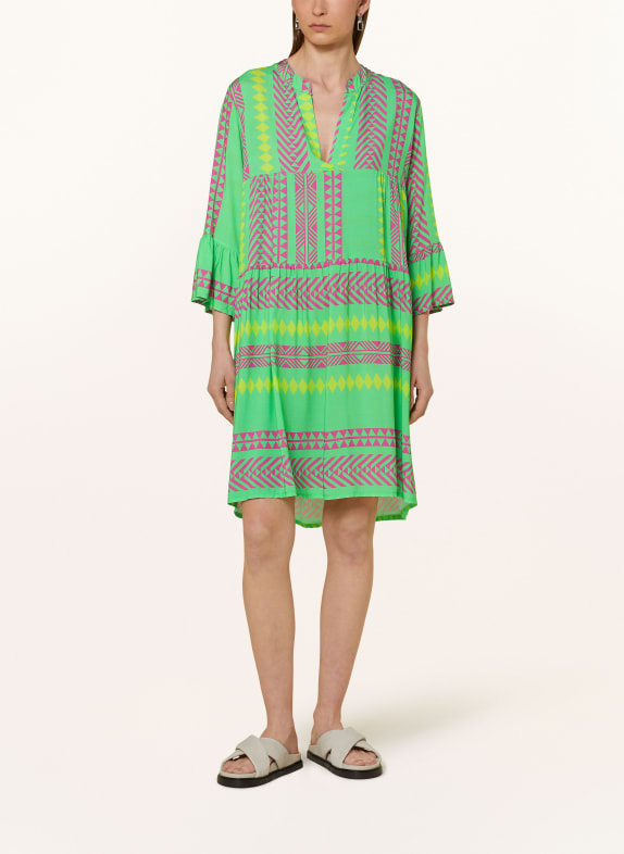miss goodlife Dress with 3/4 sleeves LIGHT GREEN/ FUCHSIA/ YELLOW