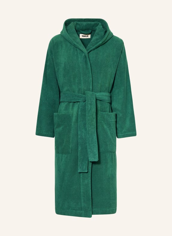 TEKLA Unisex bathrobe TEAL with hood DARK GREEN