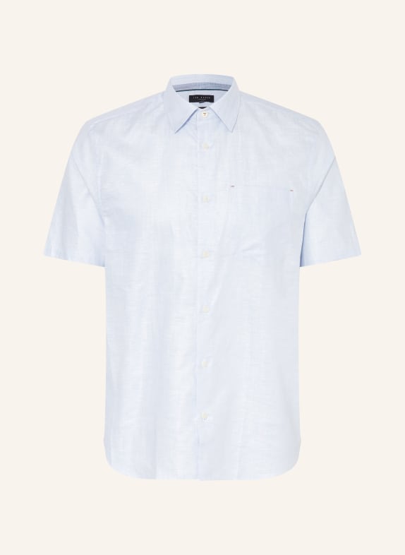 TED BAKER Short sleeve shirt PALOMAS regular fit with linen LIGHT BLUE