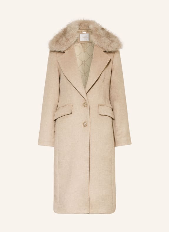 GUESS Coat NANCY with detachable faux fur BEIGE