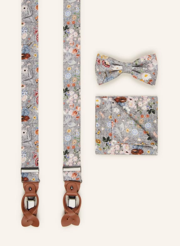 Prince BOWTIE Set: Suspenders, bow tie and pocket square GRAY