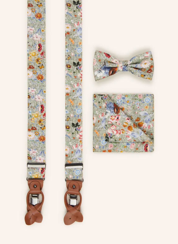 Prince BOWTIE Set: Suspenders, bow tie and pocket square LIGHT GREEN/ GREEN