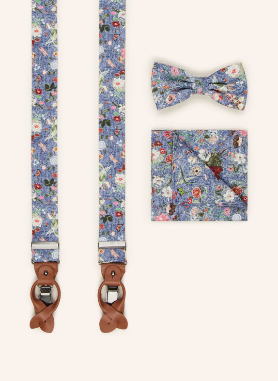 Prince BOWTIE Set: Suspenders, bow tie and pocket square LIGHT BLUE/ DARK BLUE