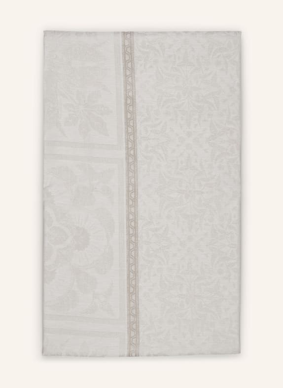 GARNIER-THIEBAUT Table cloth HARMONIE made of linen WHITE/ TAUPE