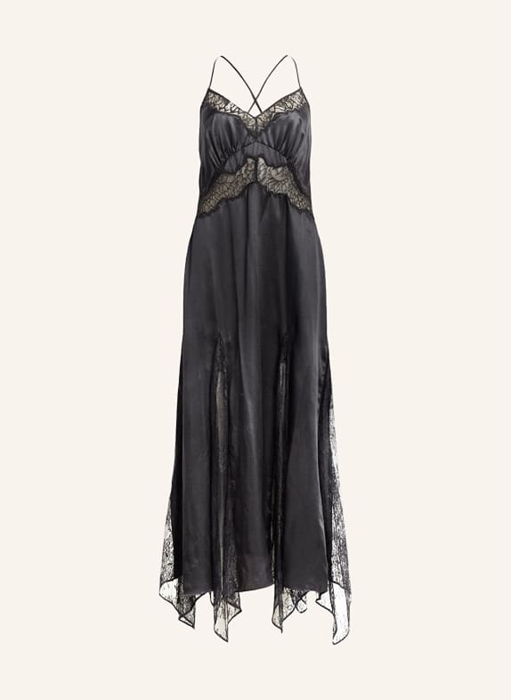 ALLSAINTS Satin dress JASMINE with silk and lace BLACK