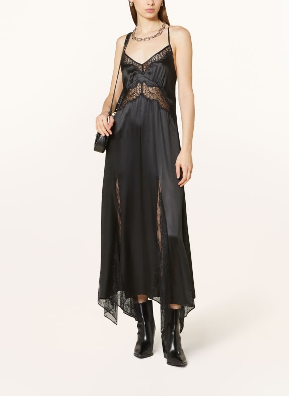 ALLSAINTS Satin dress JASMINE with silk and lace BLACK