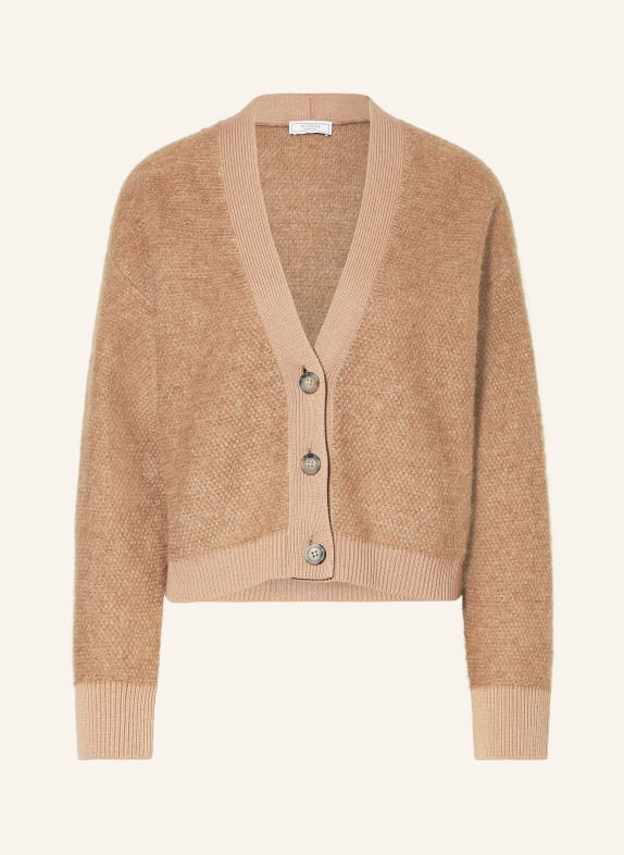 PESERICO Cardigan with glitter thread CAMEL