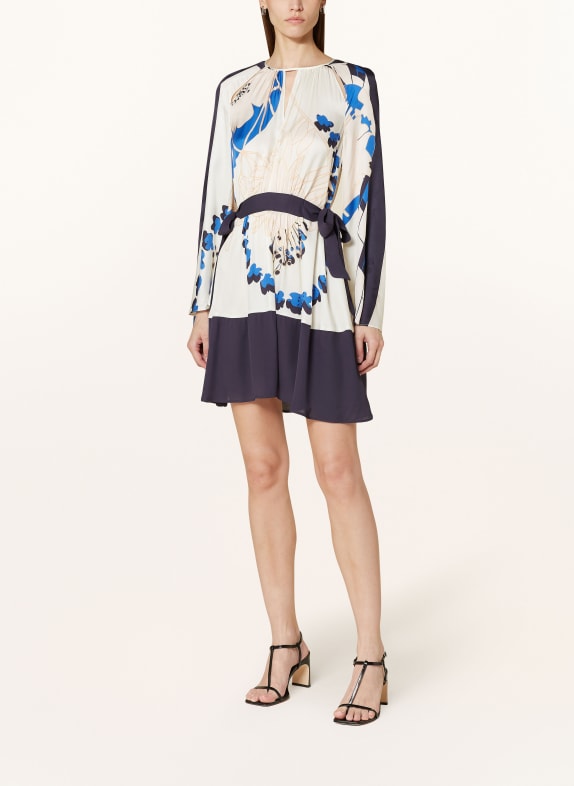 REISS Dress SASHA in mixed materials with cut-outs CREAM/ DARK BLUE/ BLUE