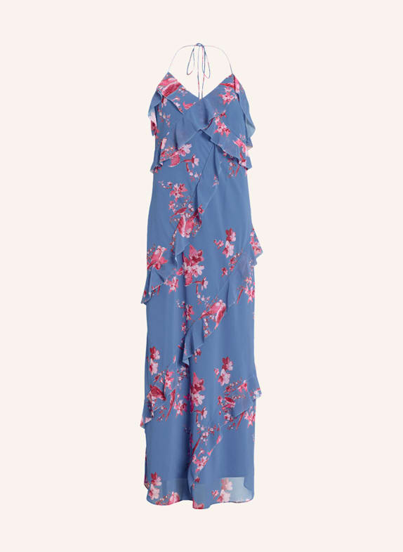 ALLSAINTS Dress MARINA IONA with frills BLUE/ NEON PINK/ PINK