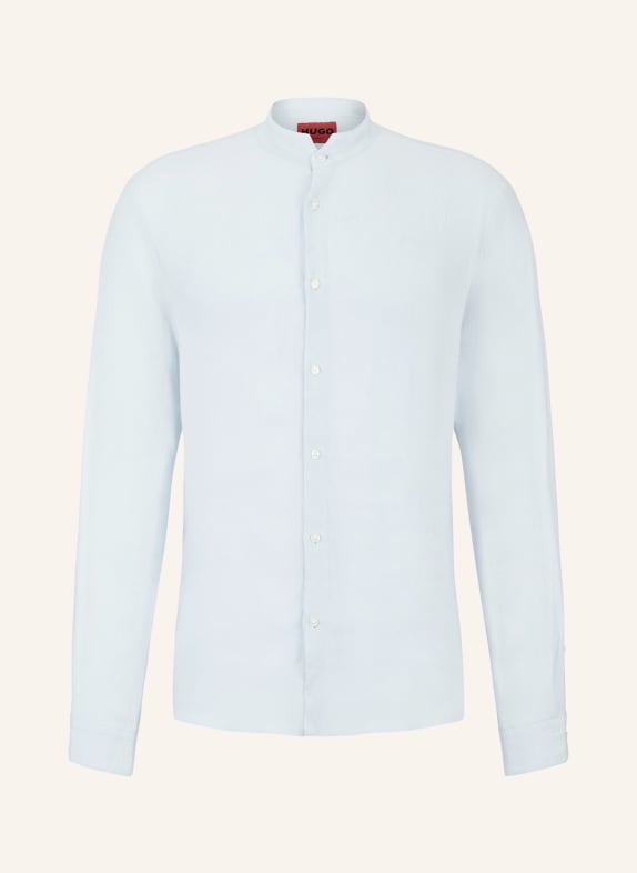HUGO Linen shirt ELVORY slim fit with stand-up collar LIGHT BLUE