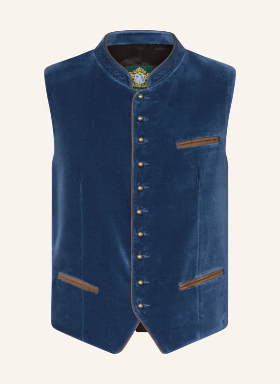 Hammerschmid Trachten waistcoat ALBRECHT made of velvet BLUE/ BLACK/ BROWN
