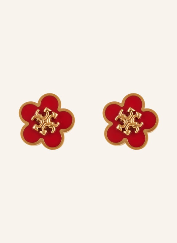 TORY BURCH Stud earrings FLOWER STUD 800 Tory Gold/ Matchstick Red
