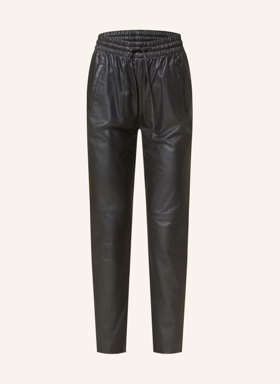 OAKWOOD 7/8 leather trousers in jogger style BLACK