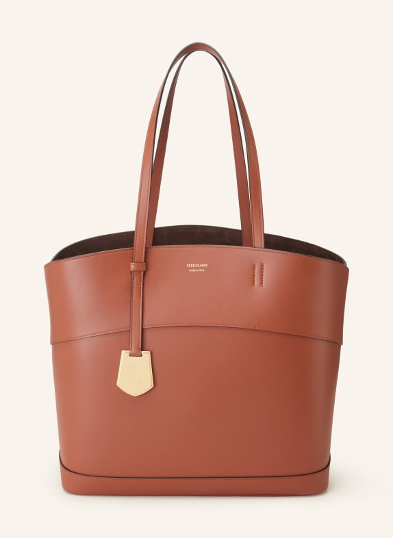 FERRAGAMO Torba shopper CHARMING z saszetką KONIAKOWY