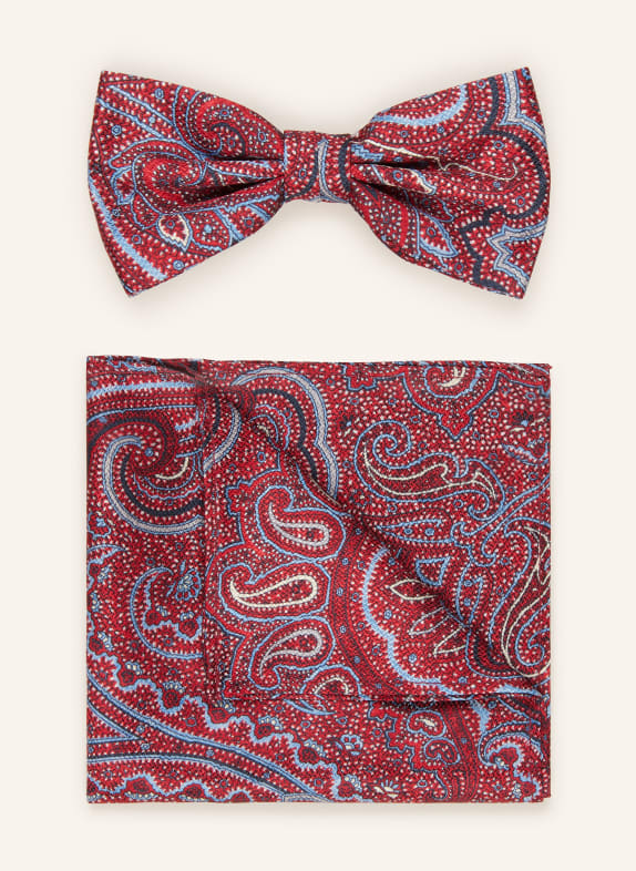 Prince BOWTIE Set: Bow tie and pocket square DARK RED/ LIGHT BLUE