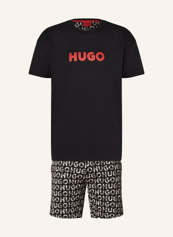HUGO Shorty-Schlafanzug CAMO LOGO SCHWARZ/ WEISS/ GRAU