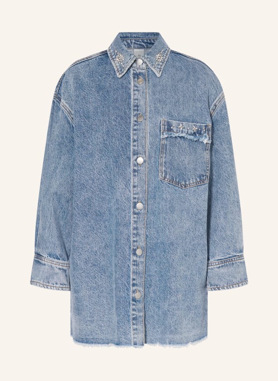 Y.A.S. Denim overshirt with 3/4 sleeves and decorative gems BLUE