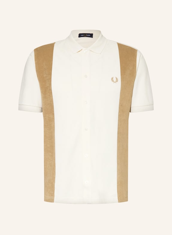 FRED PERRY Piqué polo shirt in mixed materials ECRU/ BROWN