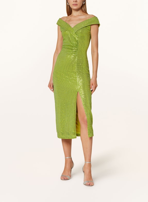 SWING Cocktail dress with sequins and glitter thread LIGHT GREEN