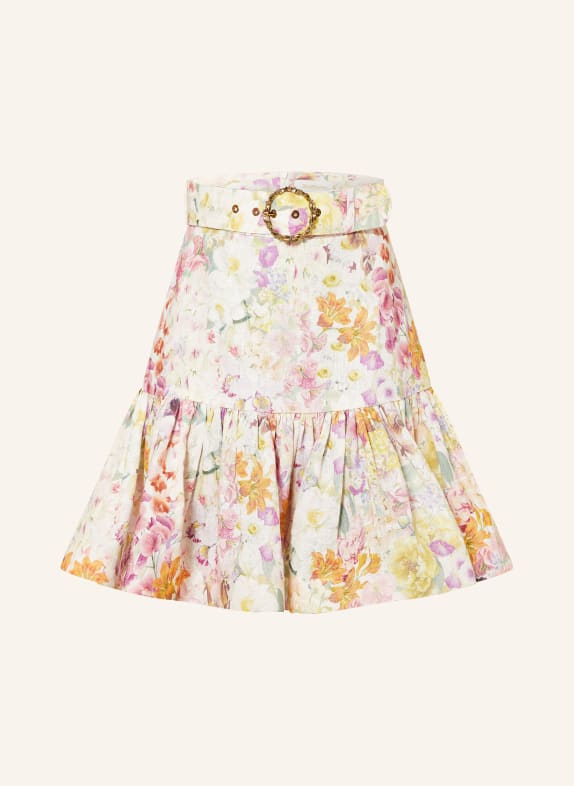 ZIMMERMANN Linen skirt HARMONY with ruffles ECRU/ PURPLE/ ORANGE