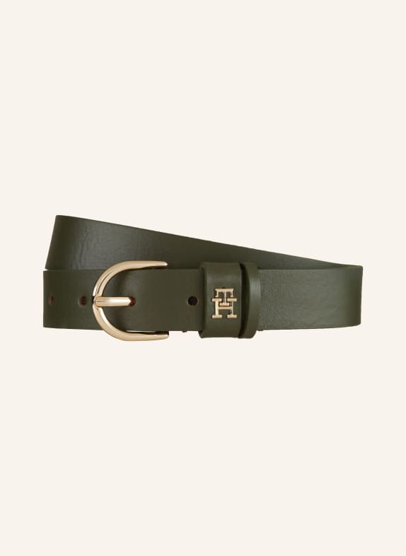 TOMMY HILFIGER Leather belt OLIVE