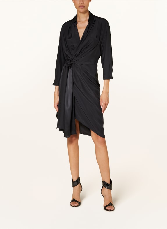 GAUGE81 Wrap dress MIYA in silk with 3/4 sleeves BLACK