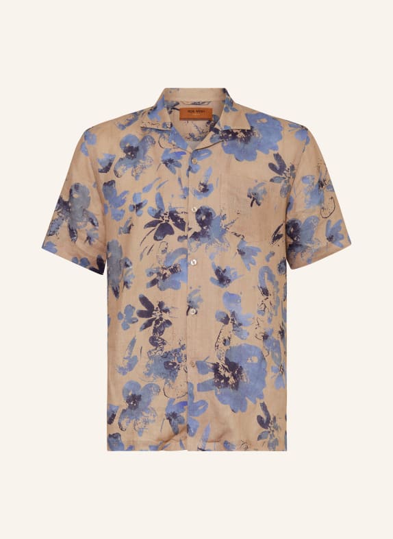 MOS MOSH Gallery Resort shirt MMGBABEL comfort fit in linen LIGHT BROWN/ BLUE/ DARK BLUE